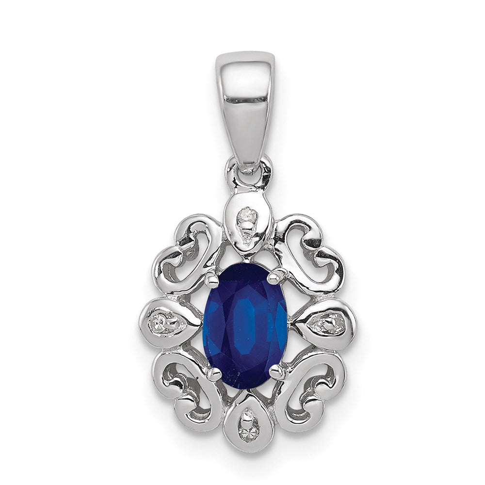 Sterlingsilber Rhodiniert Diamant & Saphir Oval Anhänger