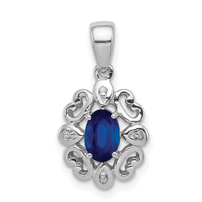 Sterlingsilber Rhodiniert Diamant & Saphir Oval Anhänger