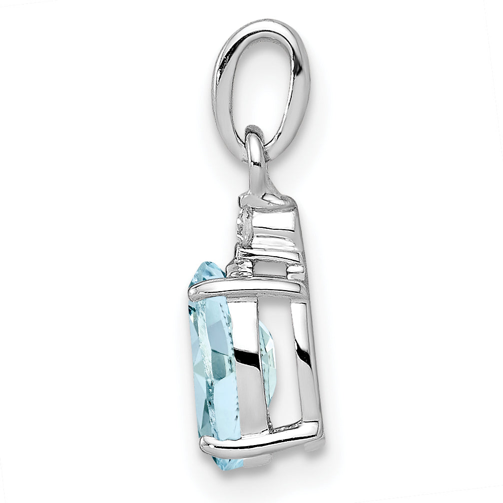 Sterlingsilber Rhodiniert Diamant Aquamarin Oval Anhänger