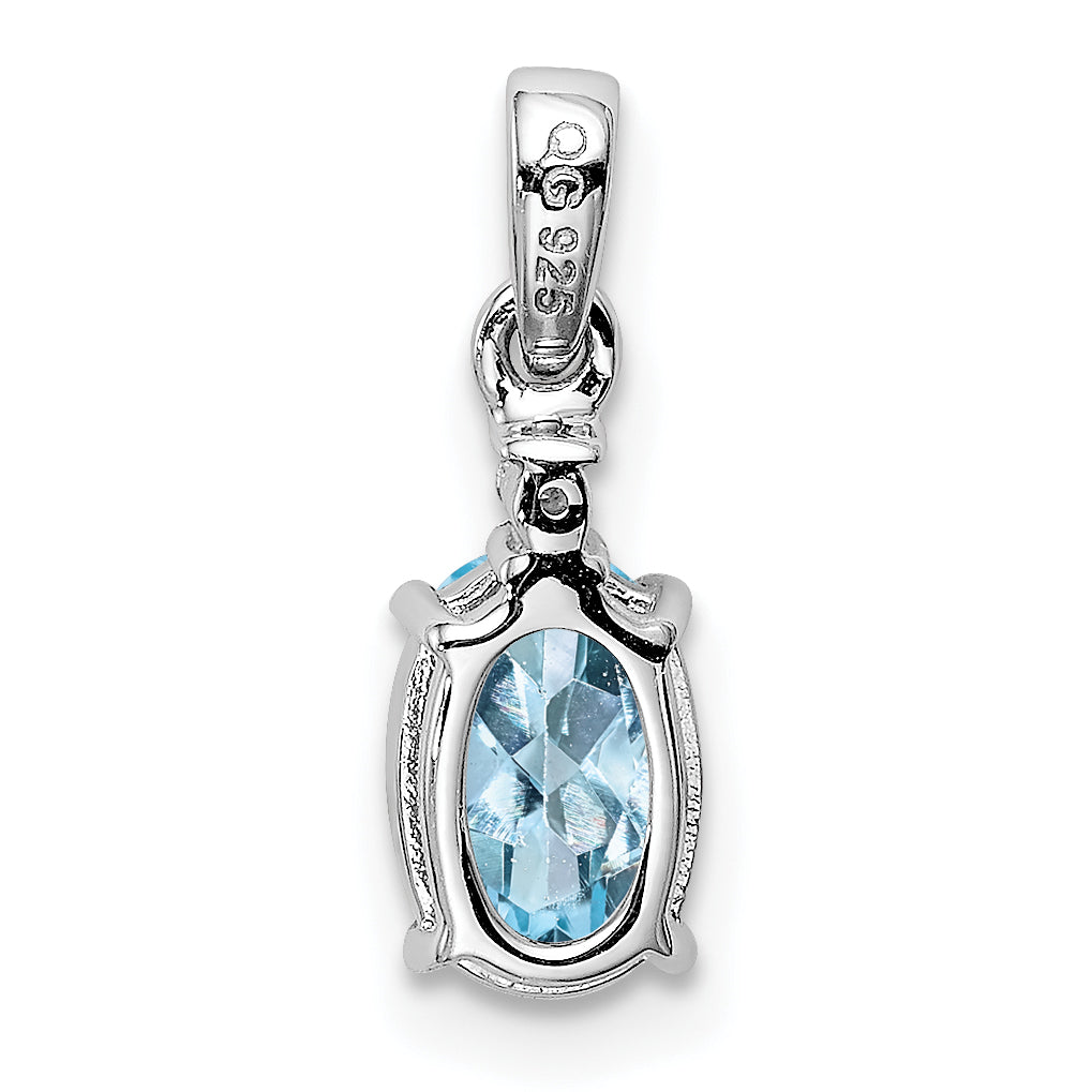 Sterlingsilber Rhodiniert Diamant Aquamarin Oval Anhänger