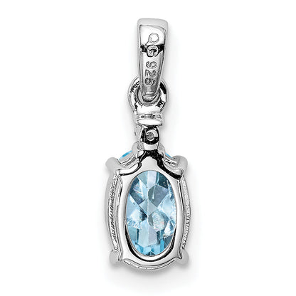 Sterlingsilber Rhodiniert Diamant Aquamarin Oval Anhänger
