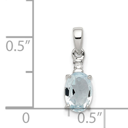 Sterlingsilber Rhodiniert Diamant Aquamarin Oval Anhänger