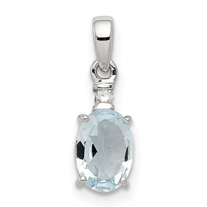 Sterlingsilber Rhodiniert Diamant Aquamarin Oval Anhänger
