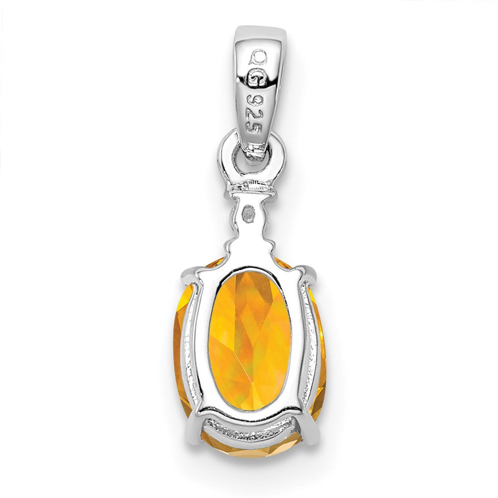 Sterlingsilber Rhodiniert Diamant & Citrin Oval Anhänger