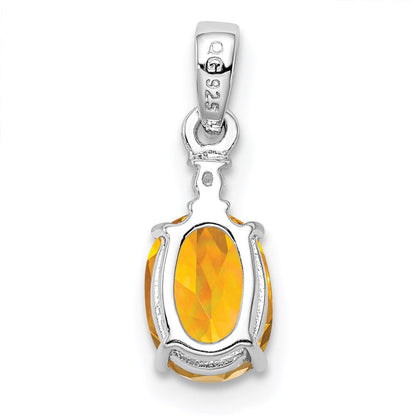 Sterlingsilber Rhodiniert Diamant & Citrin Oval Anhänger