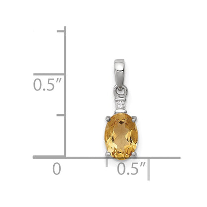 Sterlingsilber Rhodiniert Diamant & Citrin Oval Anhänger