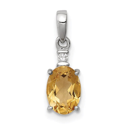 Sterlingsilber Rhodiniert Diamant & Citrin Oval Anhänger