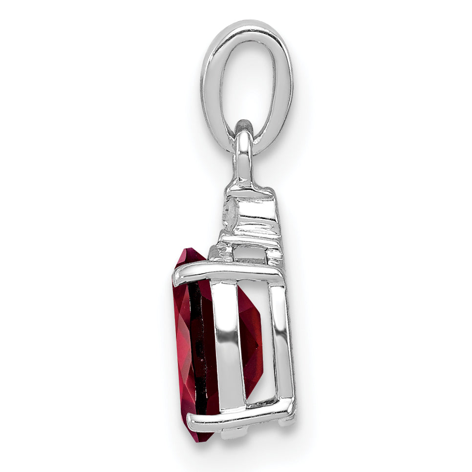 Sterlingsilber Rhodiniert Diamant & Granat Oval Anhänger