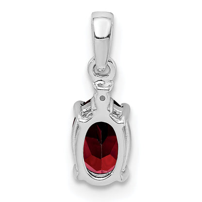 Sterlingsilber Rhodiniert Diamant & Granat Oval Anhänger