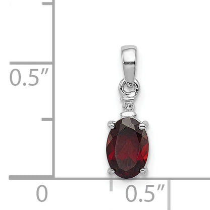 Sterlingsilber Rhodiniert Diamant & Granat Oval Anhänger