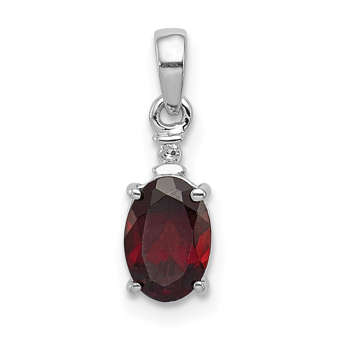 Sterlingsilber Rhodiniert Diamant & Granat Oval Anhänger