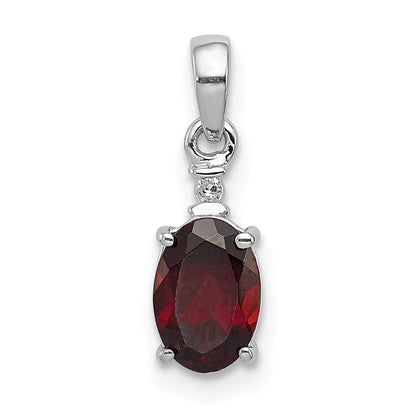 Sterlingsilber Rhodiniert Diamant & Granat Oval Anhänger