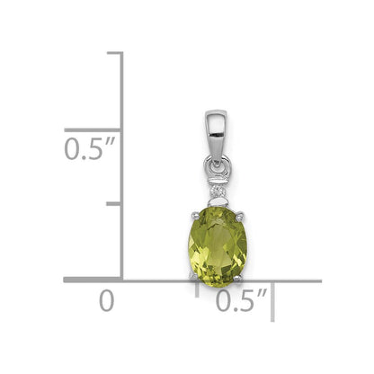 Sterlingsilber Rhodiniert Diamant und Peridot Oval Anhänger
