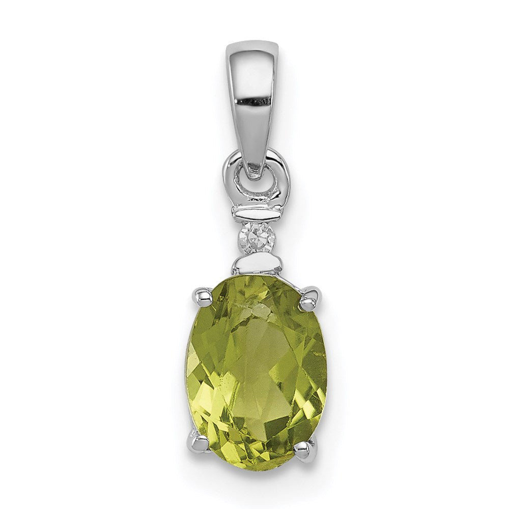 Sterlingsilber Rhodiniert Diamant und Peridot Oval Anhänger