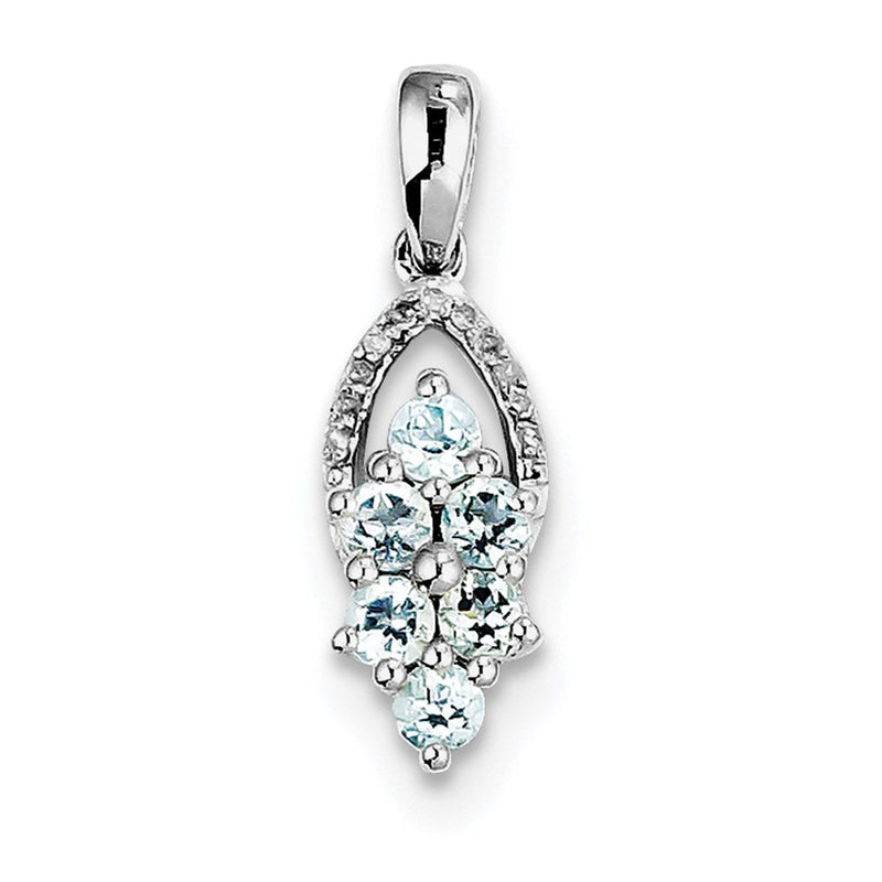 Anhänger aus rhodiniertem Sterlingsilber mit Diamant und Aquamarin