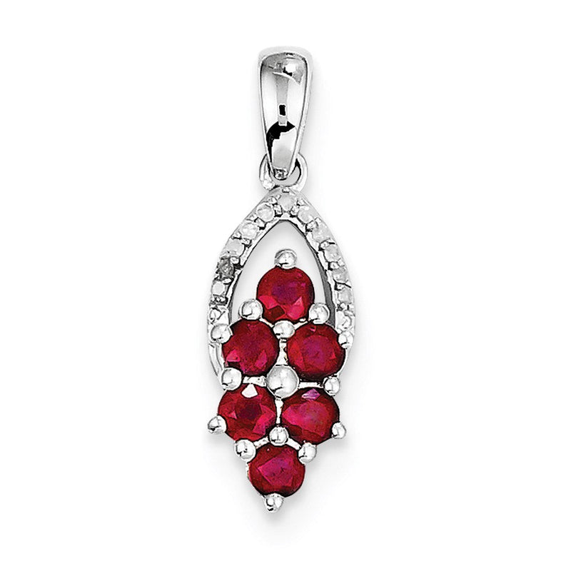 Anhänger aus rhodiniertem Sterlingsilber mit Diamant und mit Glas gefülltem Rubin
