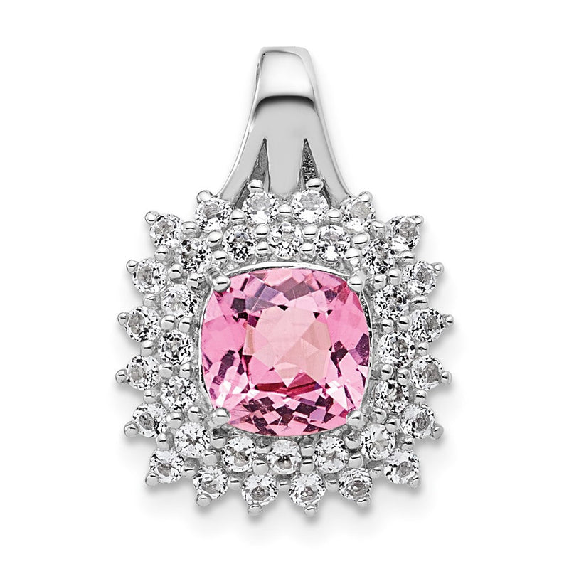 Anhänger aus Sterlingsilber, quadratisch, mit Weißtopas und rosa Turmalin