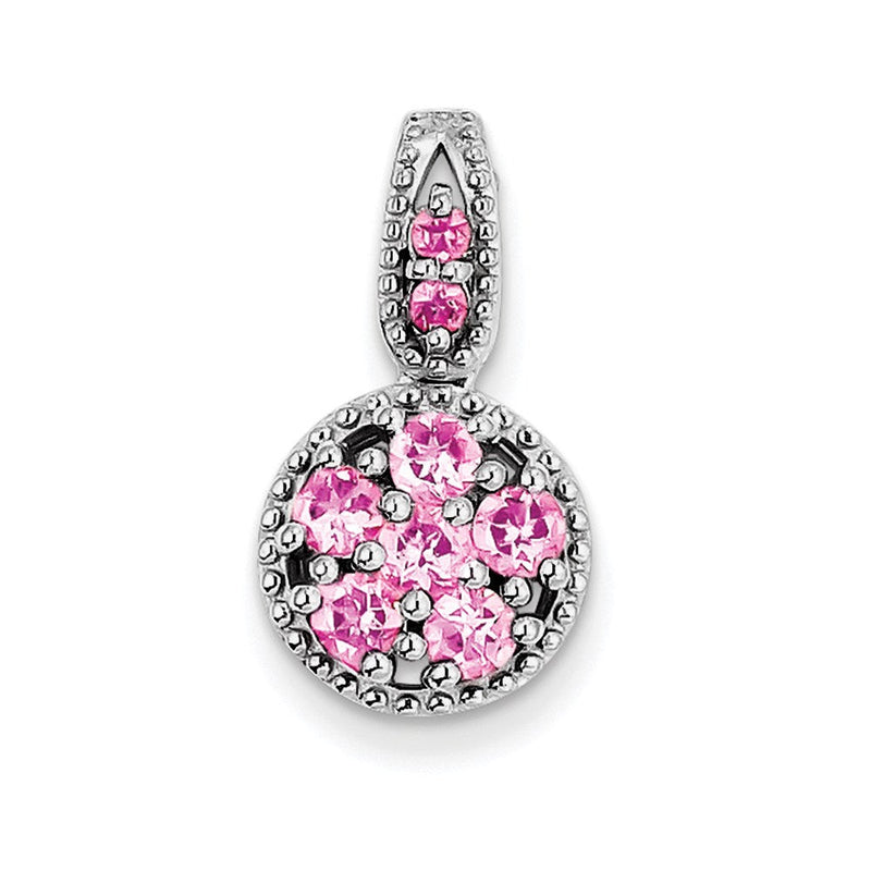 Anhänger aus rhodiniertem Sterlingsilber mit rundem rosa Turmalin