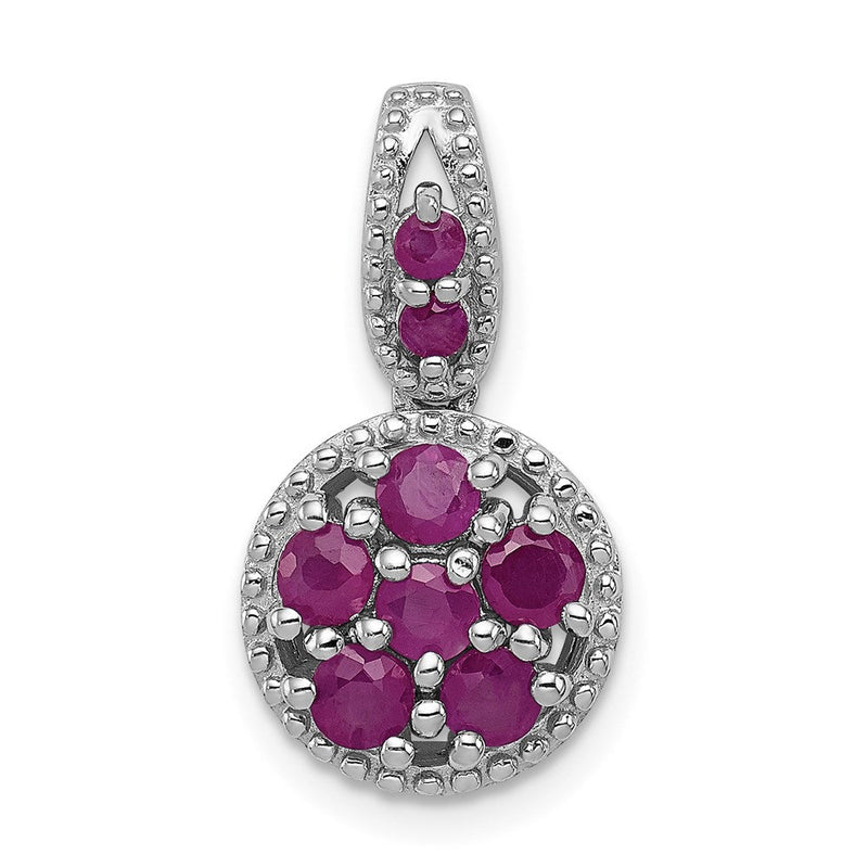 Anhänger aus rhodiniertem Sterlingsilber mit rundem Rubin