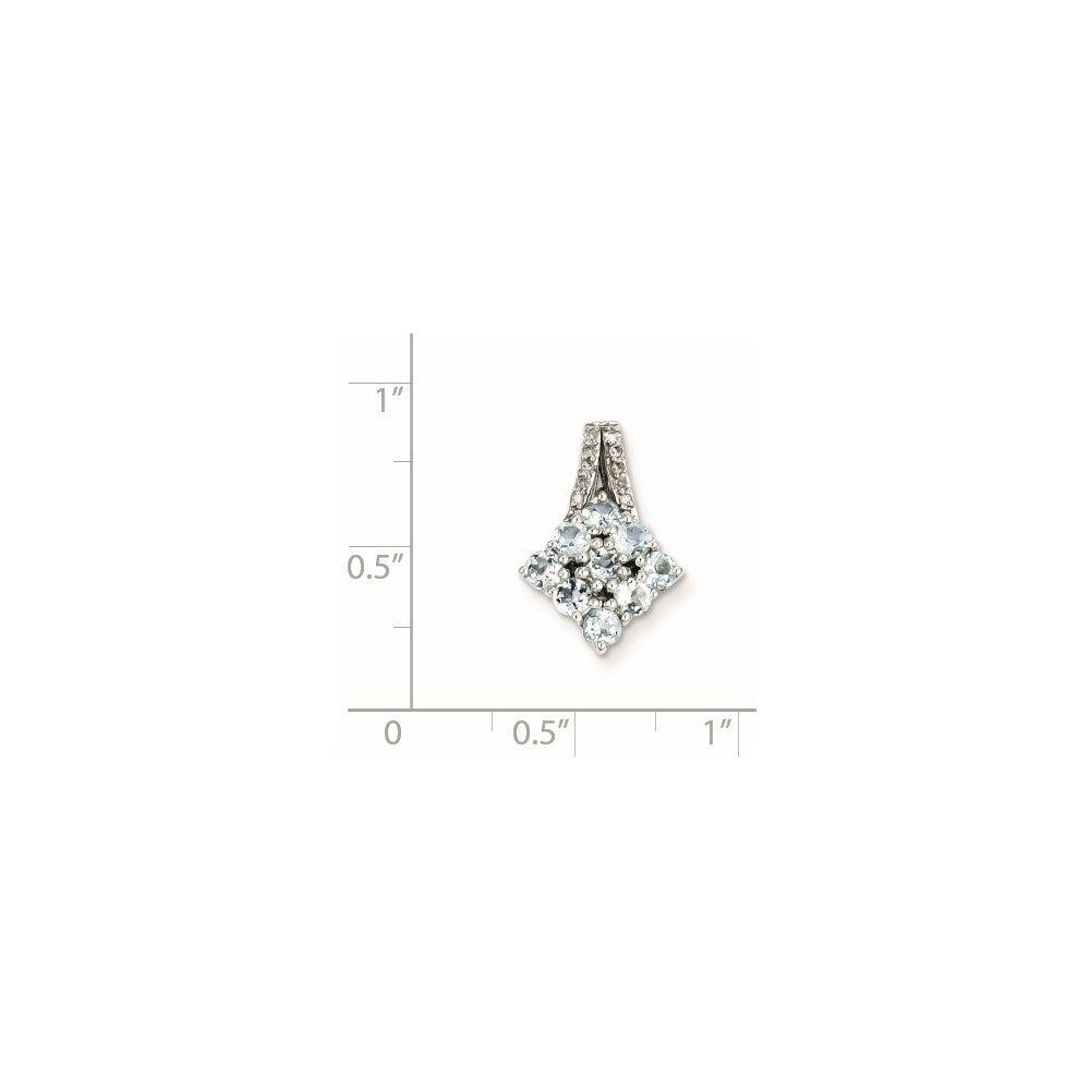 Rhodinierter Sterlingsilber-Anhänger, quadratisch, mit Diamant und Aquamarin