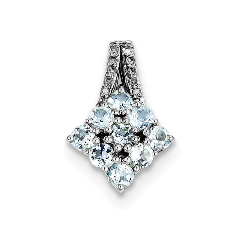 Rhodinierter Sterlingsilber-Anhänger, quadratisch, mit Diamant und Aquamarin