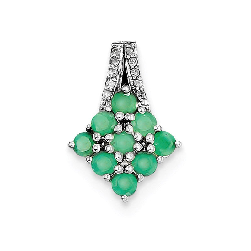 Rhodinierter Anhänger aus Sterlingsilber mit Diamant und Smaragd, quadratisch