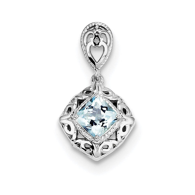 Anhänger aus rhodiniertem Sterlingsilber mit quadratischem Aquamarin