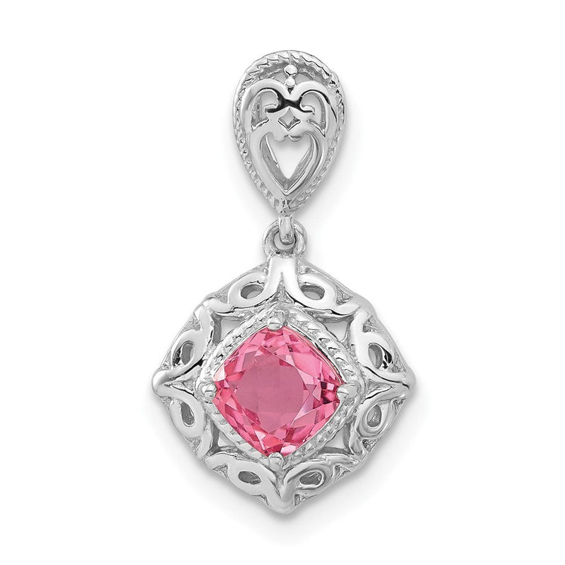 Anhänger aus rhodiniertem Sterlingsilber mit rosa Turmalin, quadratisch, poliert