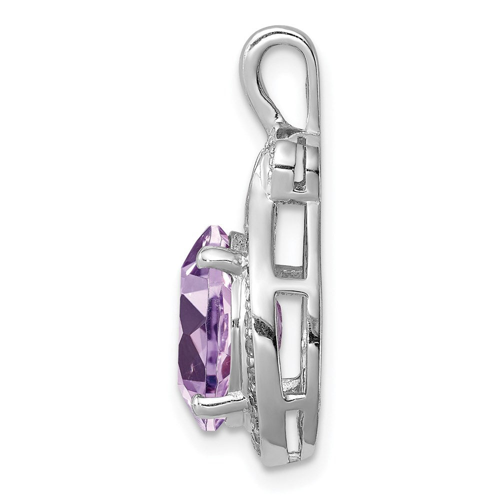 Anhänger aus rhodiniertem Sterlingsilber mit Diamant und Rosenquarz