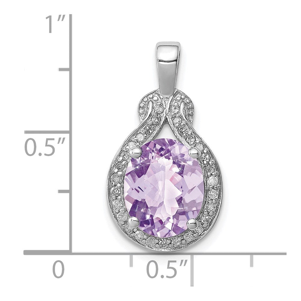 Anhänger aus rhodiniertem Sterlingsilber mit Diamant und Rosenquarz