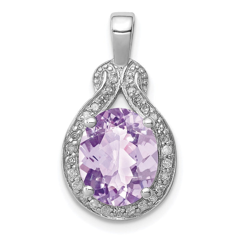 Anhänger aus rhodiniertem Sterlingsilber mit Diamant und Rosenquarz