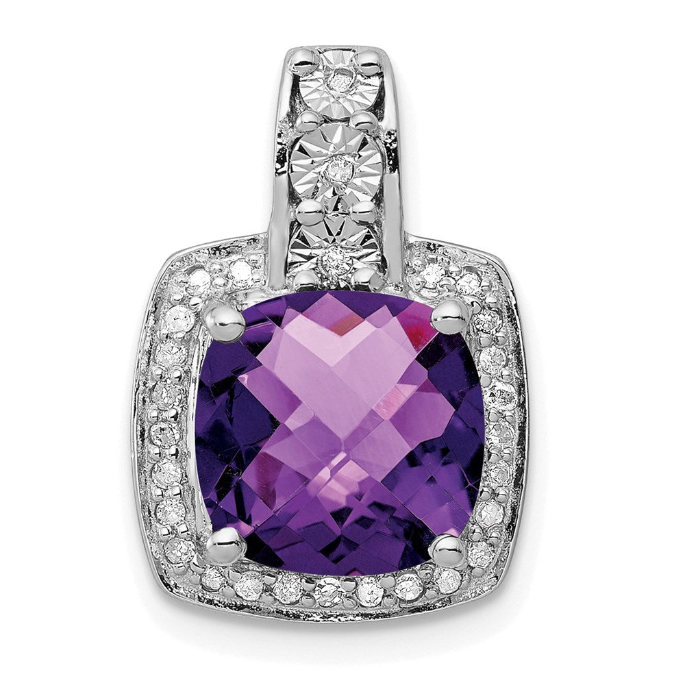 Anhänger aus rhodiniertem Sterlingsilber mit Diamant und Amethyst