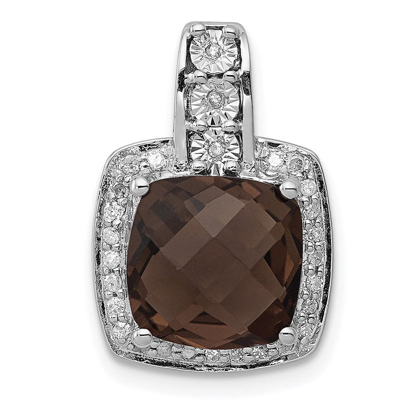 Anhänger aus rhodiniertem Sterlingsilber mit Diamant und Rauchquarz