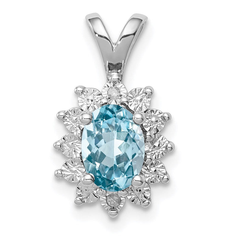 Rhodinierter Sterlingsilber-Anhänger mit Diamant und hellblauem Topas