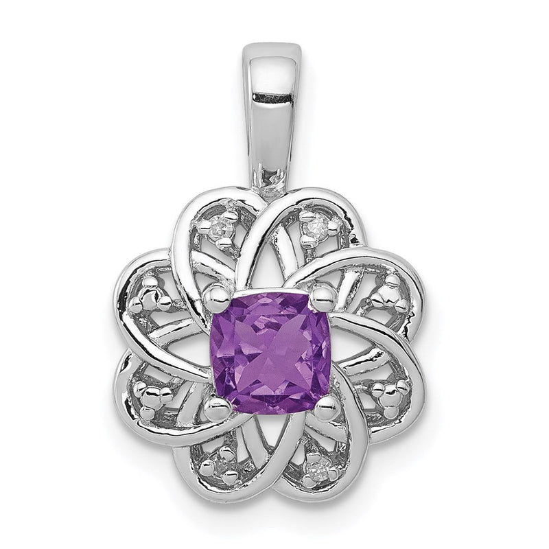 Anhänger aus rhodiniertem Sterlingsilber mit Diamant und Amethyst