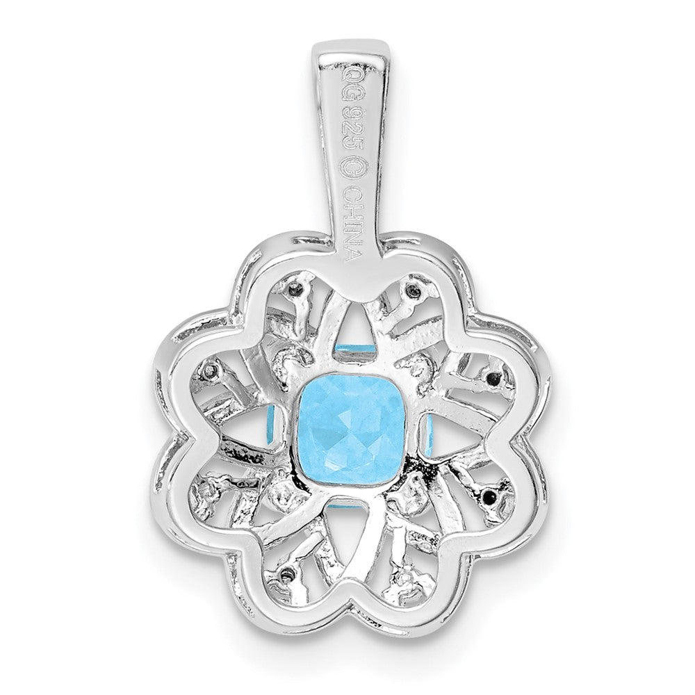 Rhodinierter Sterlingsilber-Anhänger mit Diamant und hellblauem Topas