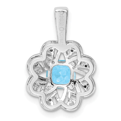 Rhodinierter Sterlingsilber-Anhänger mit Diamant und hellblauem Topas