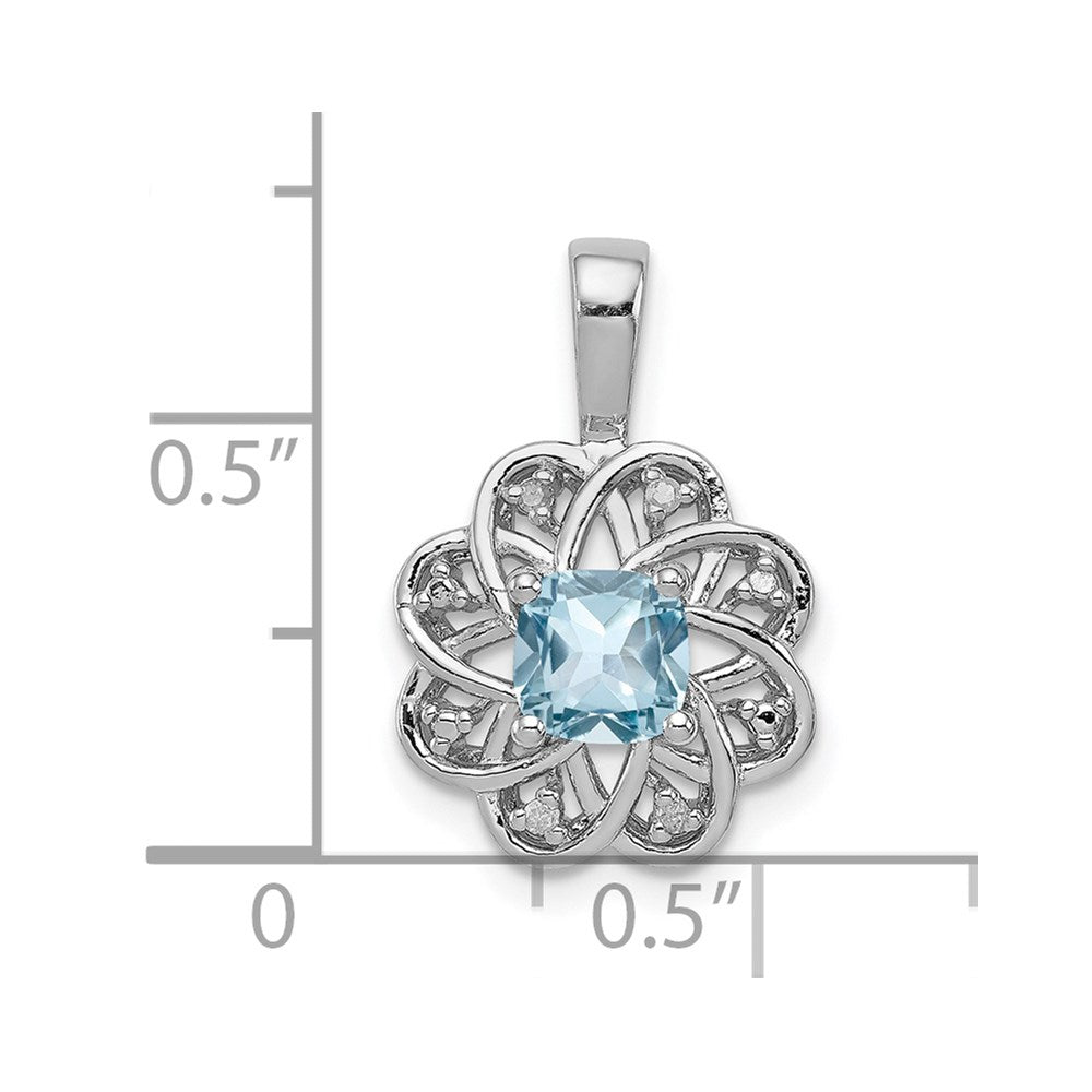 Rhodinierter Sterlingsilber-Anhänger mit Diamant und hellblauem Topas