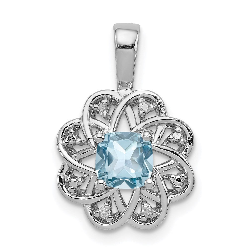 Rhodinierter Sterlingsilber-Anhänger mit Diamant und hellblauem Topas