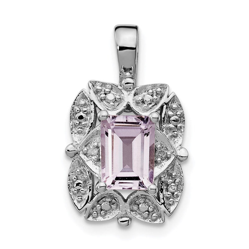 Rhodinierter Sterlingsilber-Anhänger mit Diamant und Rosenquarz