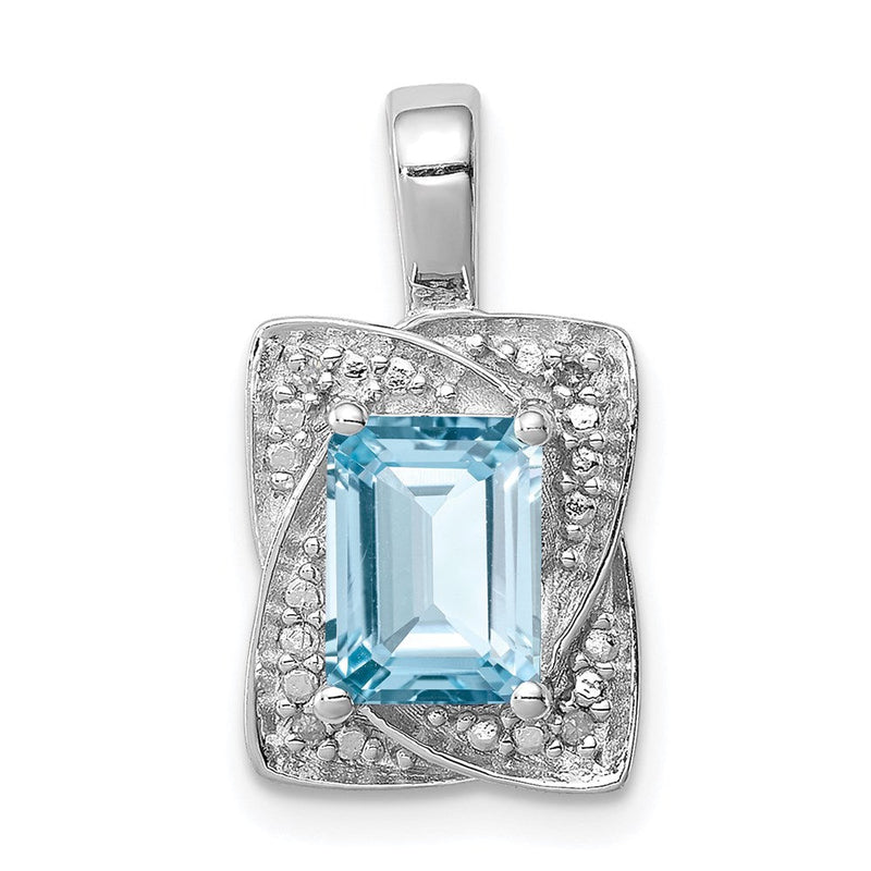 Anhänger aus rhodiniertem Sterlingsilber mit Diamant und hellblauem Topas