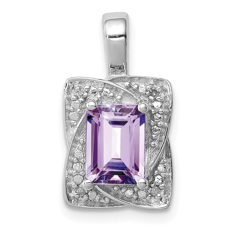 Rhodinierter Anhänger aus Sterlingsilber mit Diamant und rosafarbenem Quarz