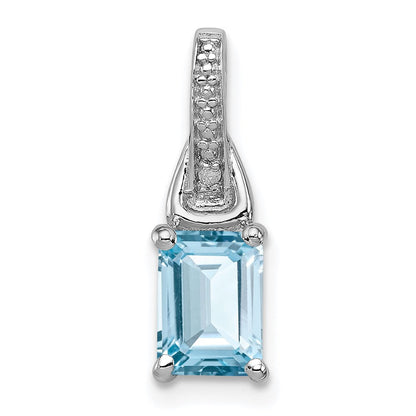 Rhodinierter Sterlingsilber-Anhänger mit Diamant und hellblauem Topas