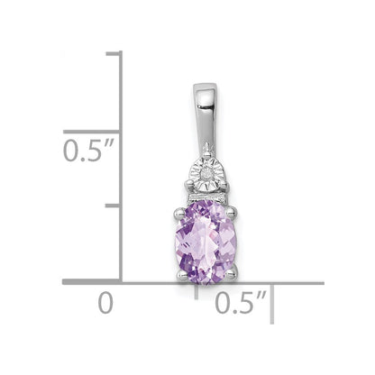 Rhodinierter Sterlingsilber-Anhänger mit Diamant und rosafarbenem Quarz