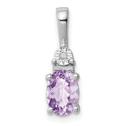 Rhodinierter Sterlingsilber-Anhänger mit Diamant und rosafarbenem Quarz
