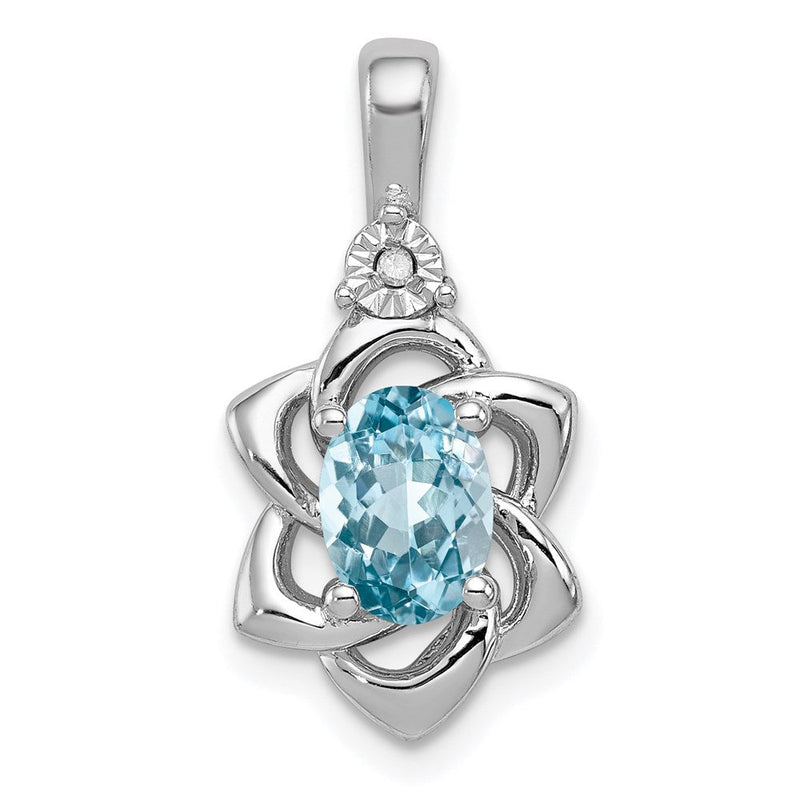 Anhänger aus rhodiniertem Sterlingsilber mit Diamant und hellblauem Topas