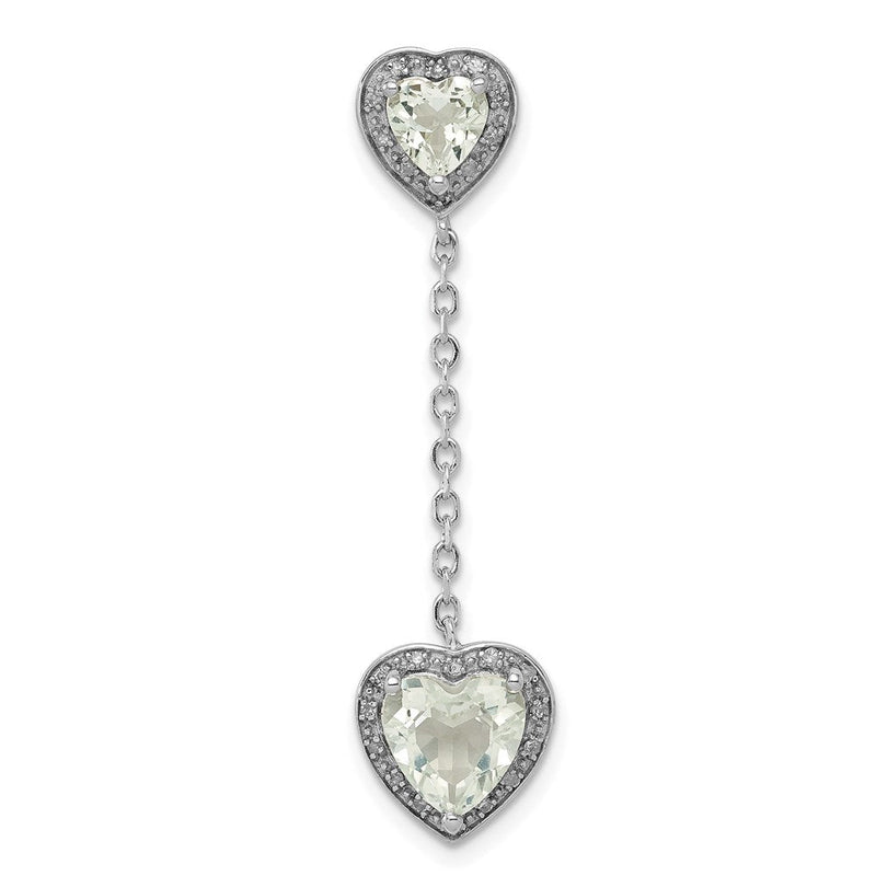 Anhänger aus rhodiniertem Sterlingsilber mit Diamant und grünem Quarz