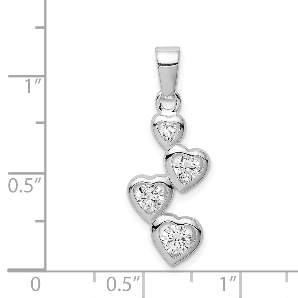 Sterlingsilber Rhodiniert Abgestuft Zirkonia Herz Anhänger