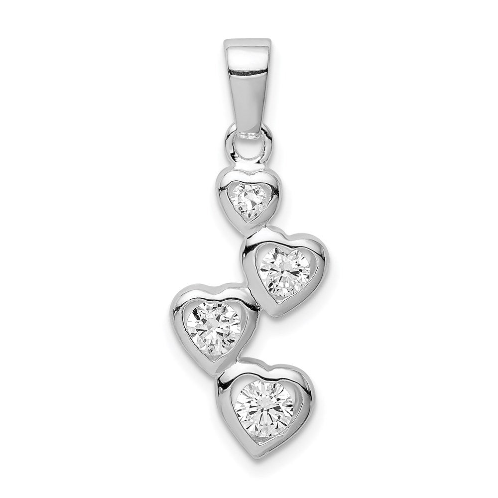 Sterlingsilber Rhodiniert Abgestuft Zirkonia Herz Anhänger
