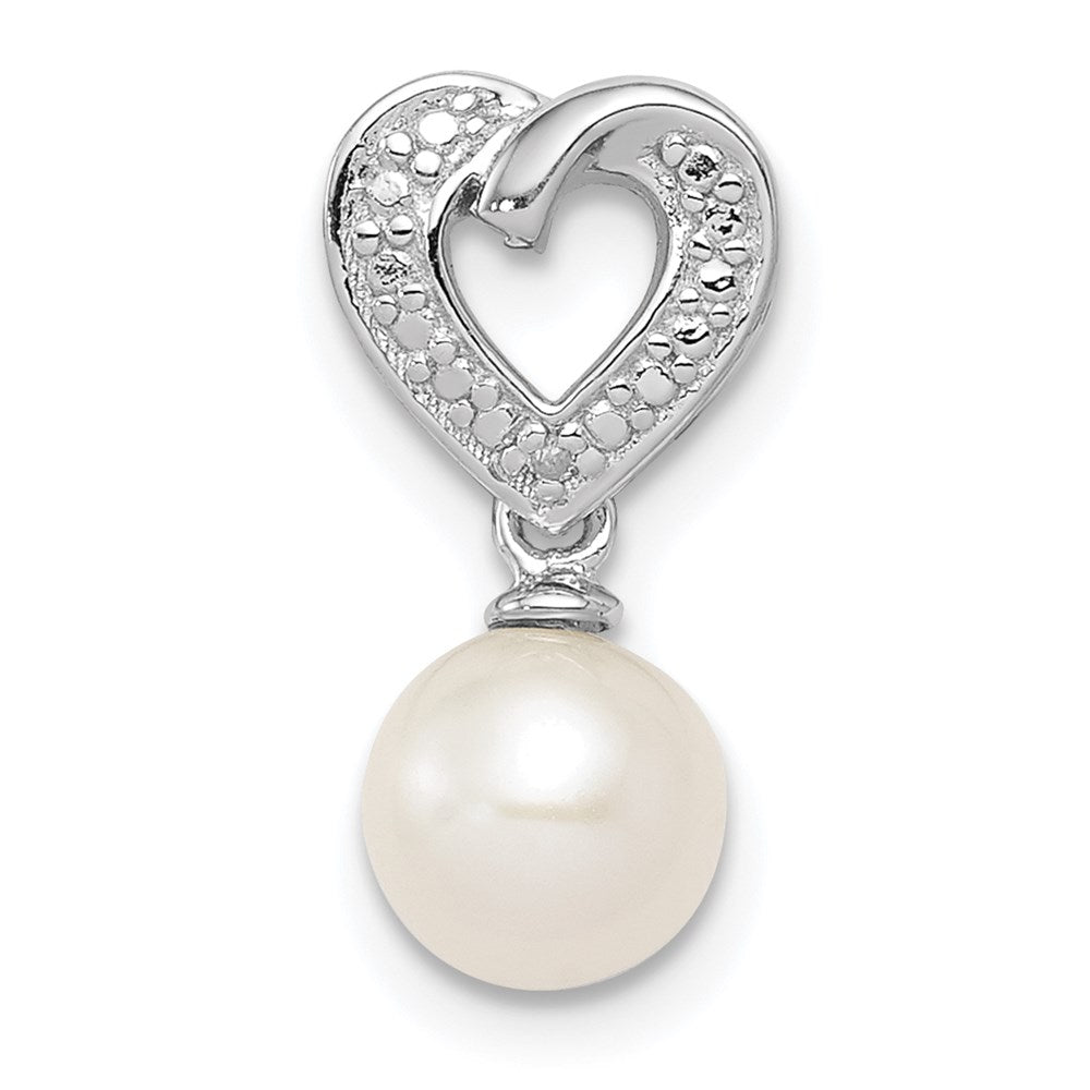 Rhodinierter Sterlingsilber-Anhänger mit Kette, Zuchtperlen und Diamanten